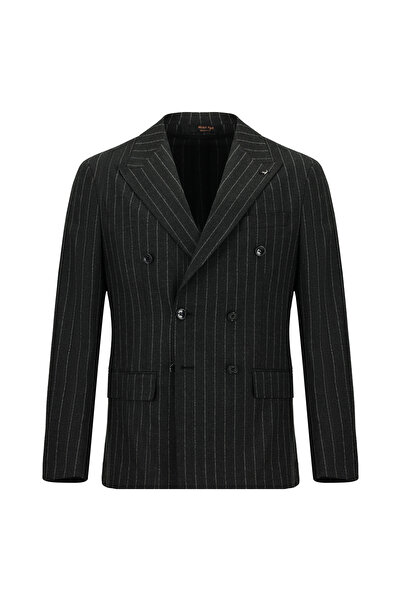 Kiğılı Super Slim Fit Ekstra Dar Kesim Yünlü Çizgili Kruvaze Takım Elbise