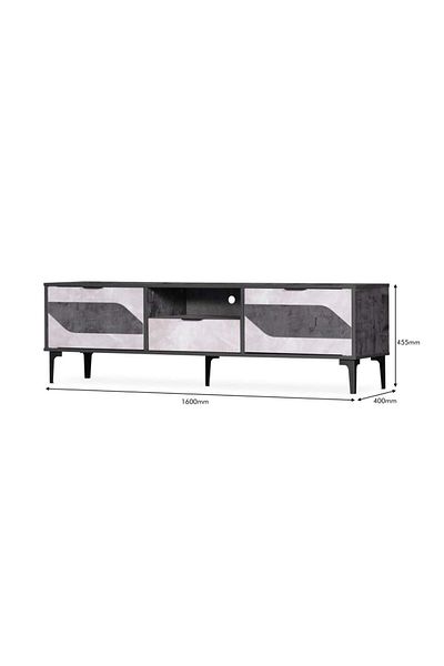 Generic Rectangular TV Table 160 cm Malaysian Wood 3 Storage Drawers Dark Gray