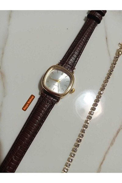 Brality New Fashion..Minimal Vintage Retro Women Wristwatch.. Dark Coffee Cord..With Waterway Bracelet.. 0021