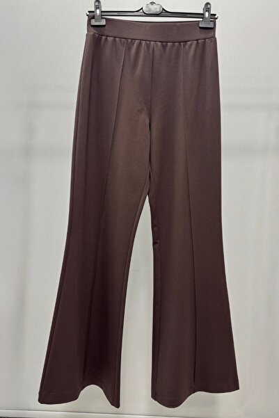 Sentez din material subțire Maro evazat Pantaloni - Panega 5517