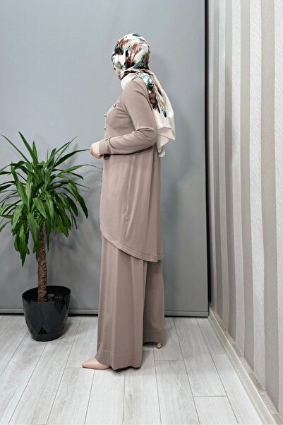 MISS DALIDA Front Button Detailed Knitwear Tunic Mink T25Y-6012