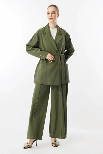 Ghisa Kruvaze Yaka Kemerli Takım Haki