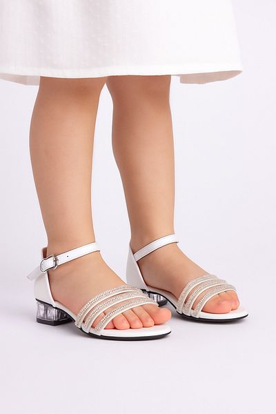 KATEYLER White Three-Piece Transparent Heeled Girl's Evening Dress Shoes