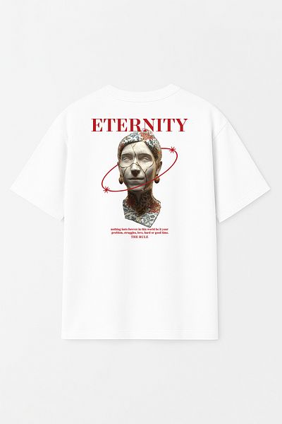 THE RULE Tricou unisex cu imprimeu Eternity, supradimensionat, 100% bumbac, cu croiala largă, texturat, alb, cu gâtul rotund Rf0399