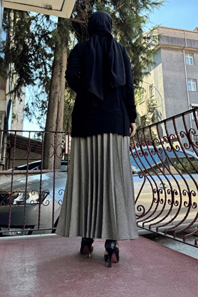 MissWhence Patterned Pleated Skirt - Elastic Waist, Black 36908