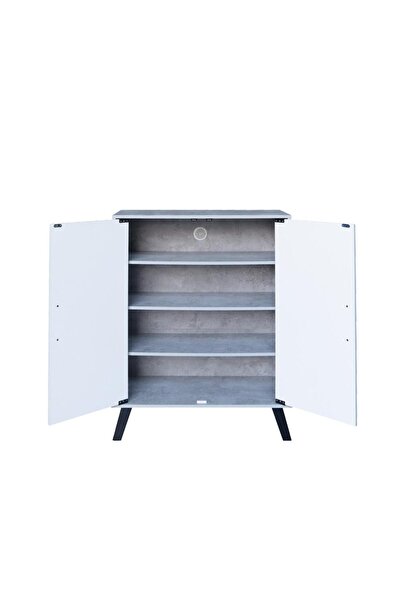 Generic Wooden Shoe Cabinet, Malaysian Wood, 4 Shelves, 2 Doors Gray and White Design