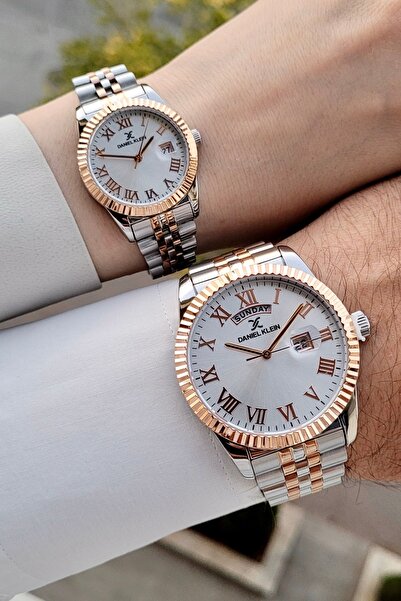 Daniel Klein Rose Gümüş Renk Takvimli Sevgili Çift Kol Saati