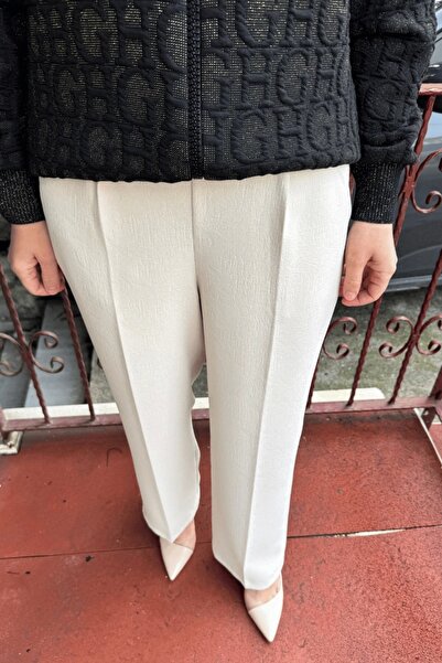 MissWhence Beige Pencil Pants - Pockets and Elastic Waist 36102