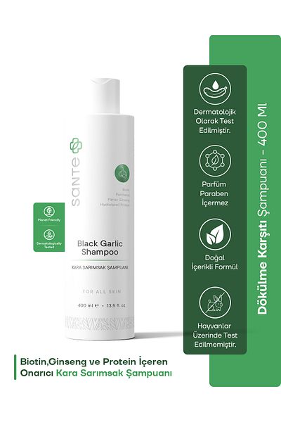 SantePlus Black Garlic Shampoo with Anti-Dandruff and Anti-Hair Loss, Protein and Ginseng 400 ml