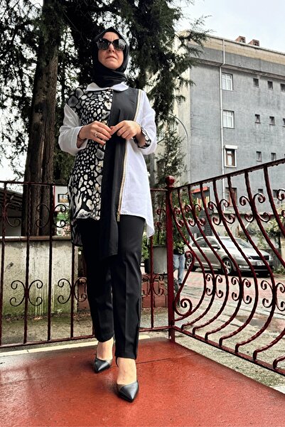 Ghisa Zipper and Snap Detail Shirt Black-White 5Kgstnk4799