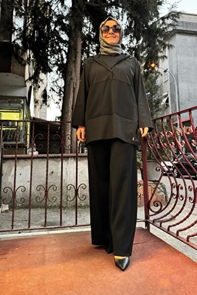 MISS DALIDA Poplin Hooded Detailed Black Tunic - T25K-0005