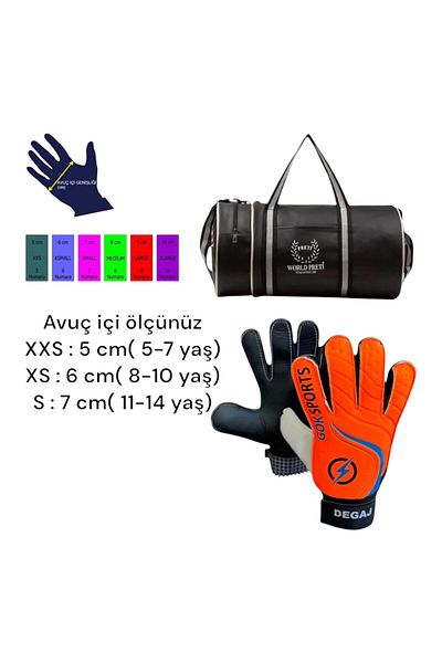 Gök Sports Kids Goalkeeper Gloves with Wrist Bandage Goalkeeper Kidz Gloves Cylinder Sports Bag Set