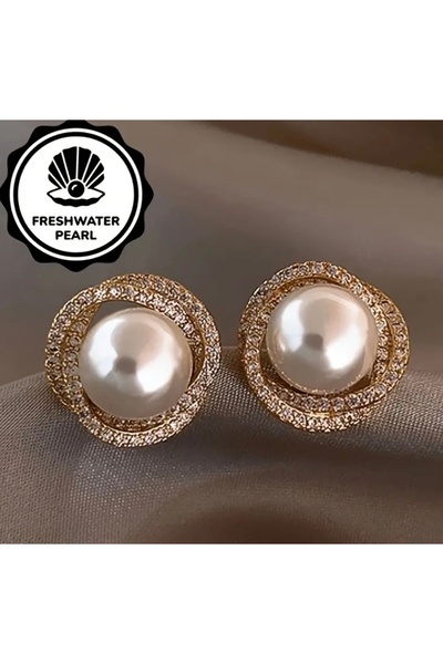 1PARÇAMAVİ Women's Earrings with Zircon Stone Clip Without Hole with Gold Col...