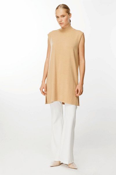 Ghisa Camel Sleeveless Knitwear Tunic
