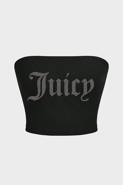 3 ROPE Top crop fără bretele cu imprimeu cu strasuri Juicy Bustier negru