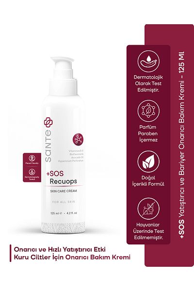SantePlus 125 ml Skin Cream with Eczema - Sos Recuops, Soothing Barrier Repair (K.Equipment, E.Gzama)