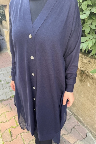 Ghisa Dark Navy Blue Chiffon Sweater Cardigan - 5Kobhrk3669