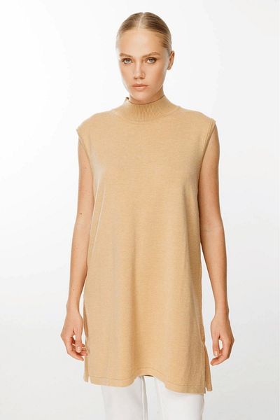 Ghisa Camel Sleeveless Knitwear Tunic