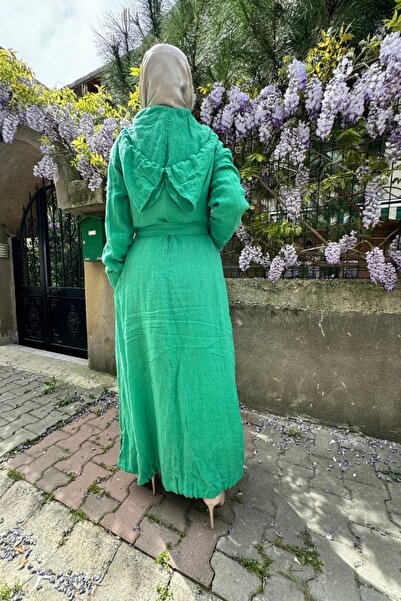 MissWhence Green Linen Top Coat - Zipper Detailed 35517