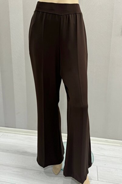 MissWhence Brown Wide Leg Crepe Trousers - 35130