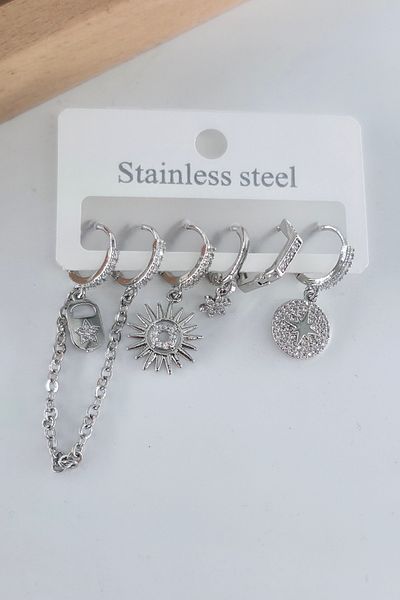 By Zeyna Aksesuar Women's Vip Series Special Design Baguette Zircon Stone 6-Piece Earring Set