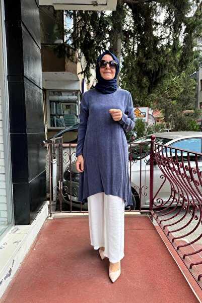 AlMarwah Navy Blue Lyocell Basic Tunic -102174