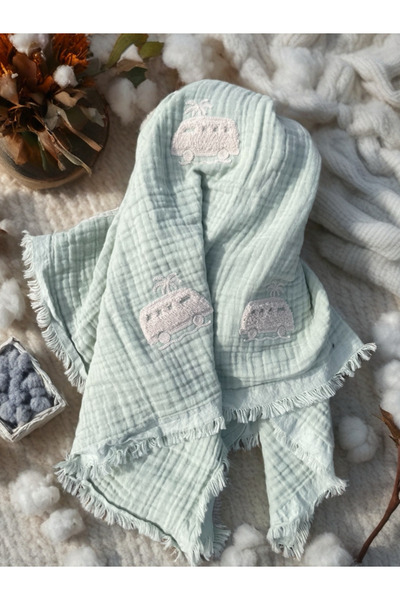 Butik Nakışlı Müslin Bebek Örtüsü – %100 Pamuk Plaj Havlusu | Yumuşak, Emici,...