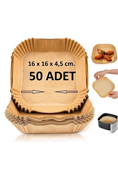 TARIK HOME Airfryer Pişirme Kağıdı 50'li Kare | Yağlı Kağıt 16x16x4,5 Cm | Ai...