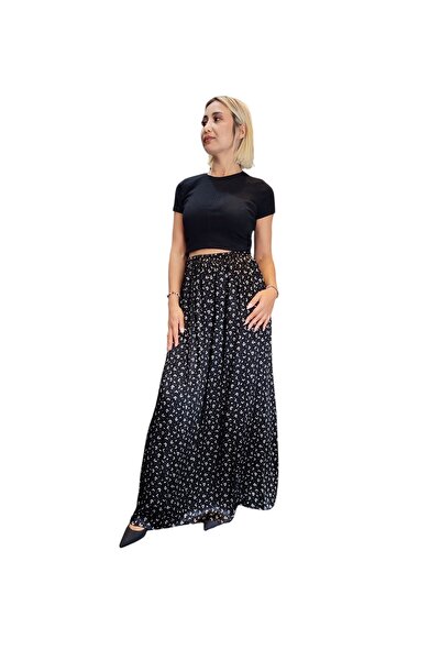 modayiğit Siyah beyaz desenli uzun saten etek