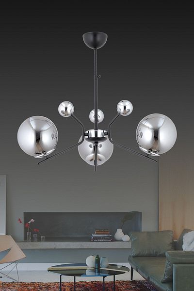 ESSLİGHT Beste 3-Piece Chrome Chandelier (with Smoked Glass) Living Room Bedroom Kitchen Young Room Office