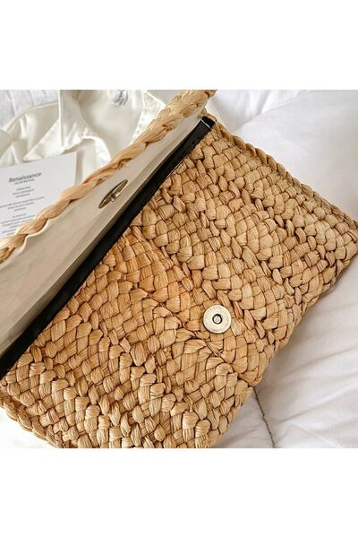 FASHION COCKTAIL Дамска чанта за лятна почивка - подплатена, вносна машинно плетена ракита с верижка и презрамка