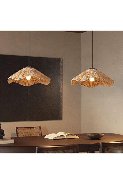 afralya home Bambu Hasır Rattan Avize Özel Tasarım Avize Duy Dahil