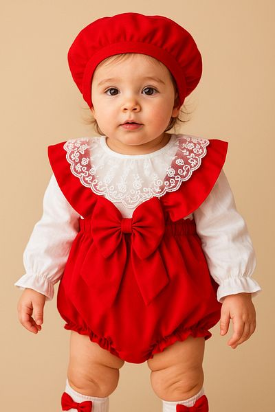 BİYA BABY Girl's Baby Strap Red Shorts Shirt Hat Bandana Socks Set