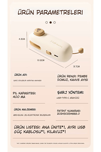 Generic USB Şarjlı Poşet Mühürleyici | Taşınabilir Atıştırmalık Poşet Kapatıcı |  Manyetik Ev Kullanımı İçin