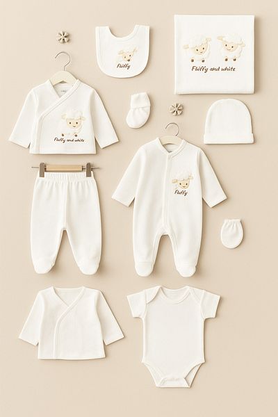 Bebitof Lamb Patterned 10 Piece Bodysuit Set (Newborn) Hospital Release