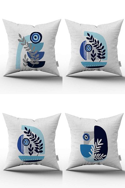 Cango Home Fresh Evil Eye Bead Patterned Modern Blue One Side Printed Throw Pillow Pillow Case Set 4Kmbs331