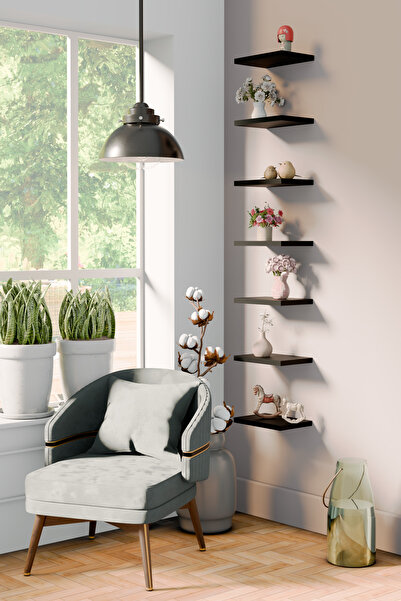 yankı-byeg رف حائط MDF أسود غير لامع مقاس 20 سم مكون من 7 قطع، حامل زهور مخفي