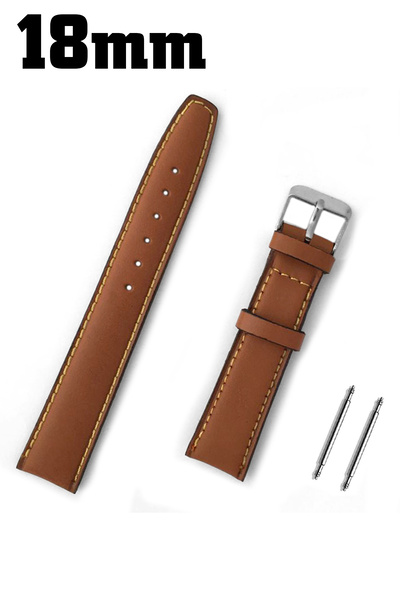 Saatse حزام من الجلد الطبيعي مقاس 18 ملم - حزام ساعة بني فاتح