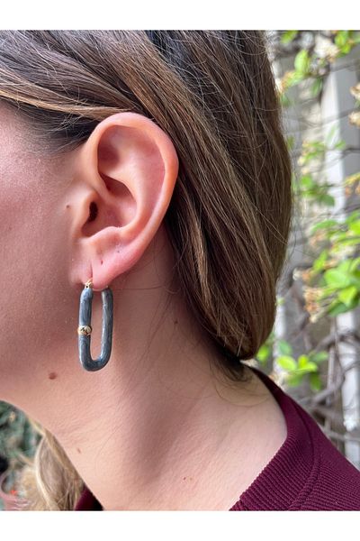 MODA Gray Earrings – Gold Ball Detail, Stylish and Modern Design