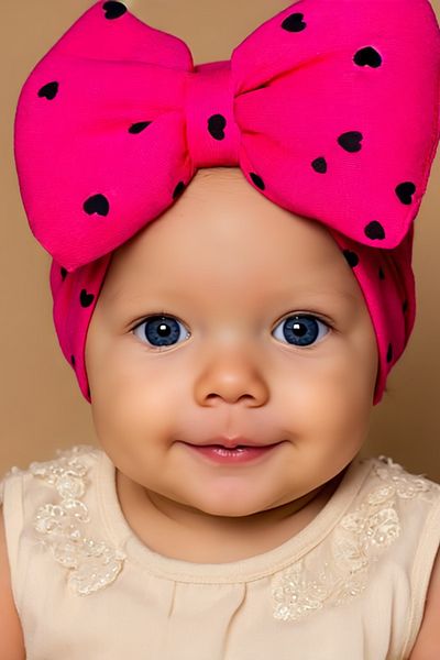 Bebekino Bow Baby Girl Bonnet with Heart Pattern