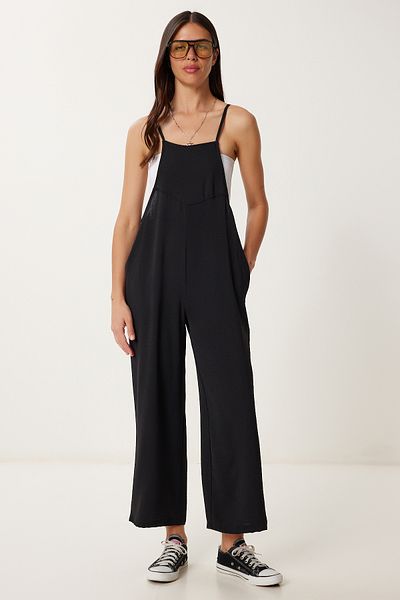 Lovelyİstanbul Black Flowing Pocketed Gardener Jumpsuit - Ldd0002