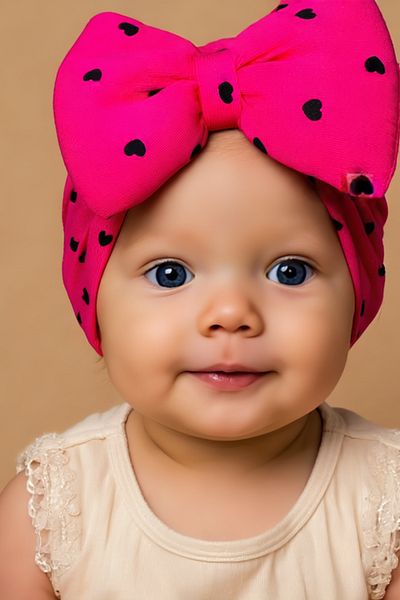 Bebekino Bow Baby Girl Bonnet with Heart Pattern