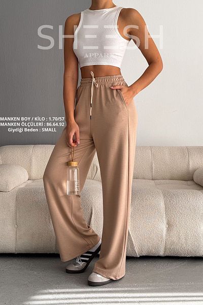 SHEESH APPAREL Pantaloni de sport Palazzo, cu textura moale, cu picioare largi, modal Camel