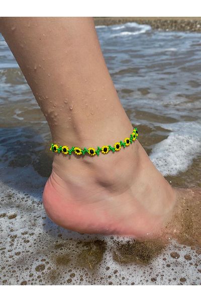 Beykan Women's Yellow Sunflower Anklet