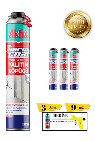 Akfix Thermcoat Poliüretan Termal Isı Ve Ses Yalıtım Sprey Köpük 3 Ad. Tabanca Ve Temizleyici Hediye