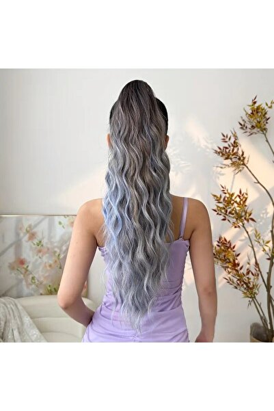 NeednStore Mavi Ton Ombre 60 Cm Dalgalı Mandallı At Kuyrugu Peruk Saç - 1. Kalite Sentetik Dayanıklı Malzeme