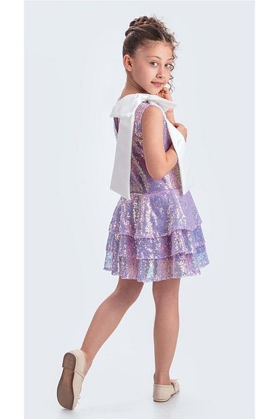 Mnk Baby&Kids Collar Bow Sparkly Sequin Fabric Girls' Evening Dress M00702 Lilac