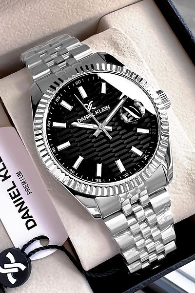 Daniel Klein Original Men Wrist Watch 3 Atm Waterproof Silver Black Color Steel Cord Gift Wristband Dkh4526C2