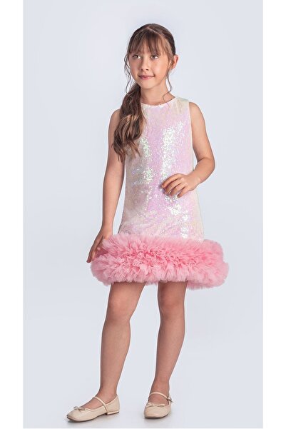 Mnk Baby&Kids Βραδινό φόρεμα για παιδιά για ειδική περίσταση με παγιέτες İfestos Crown Tutu M00743 EKRU