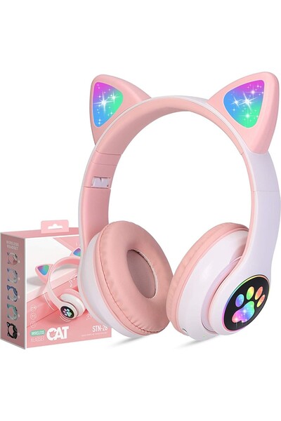 Branzino Bluetooth Kablosuz Kulaküstü Kedi Desenli Şık Renkli Sevimli Kulaklı...